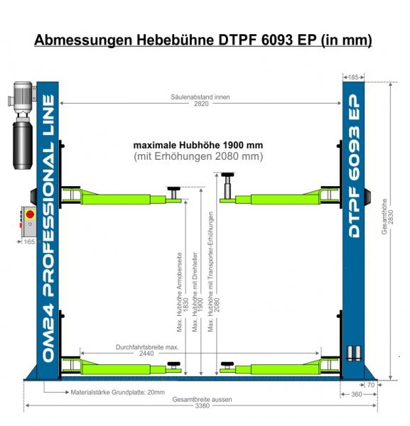 Profi 2-Säulen-Hebebühne elektrisch 4.0T (DTPF 6093 EP) Modell 2022